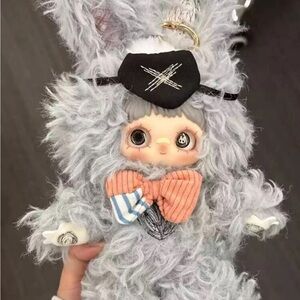 Adorable Gray Plush Bunny with Bow Tie